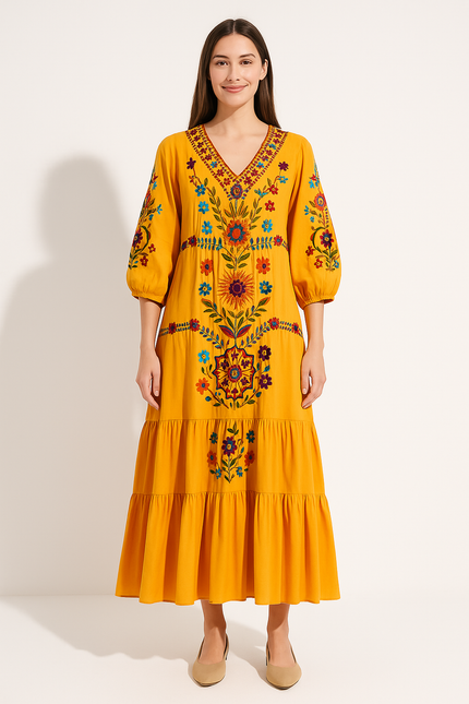 Robe Orange A Fleurs