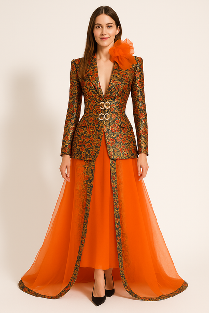 Robe Ceremonie Femme Orange