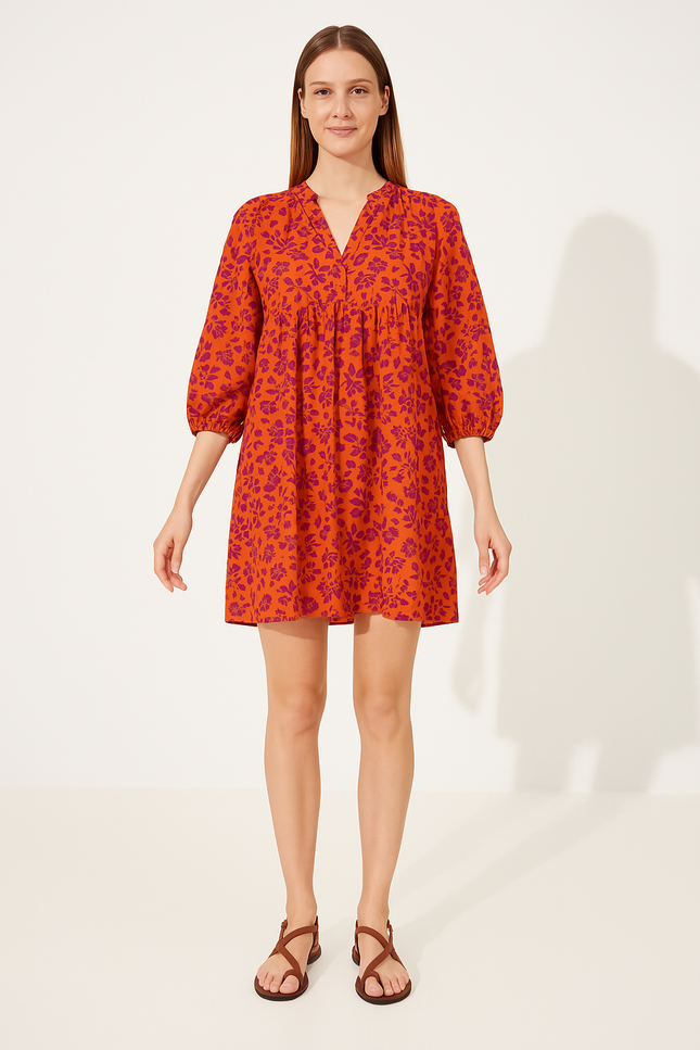 Robe Orange Manche Bouffante