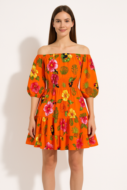 Robe Courte Orange Femme