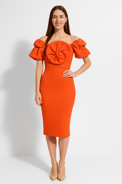 Robe Orange Epaule Dénudée