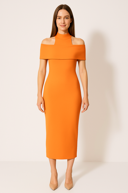 Robe Orange Manches Courtes