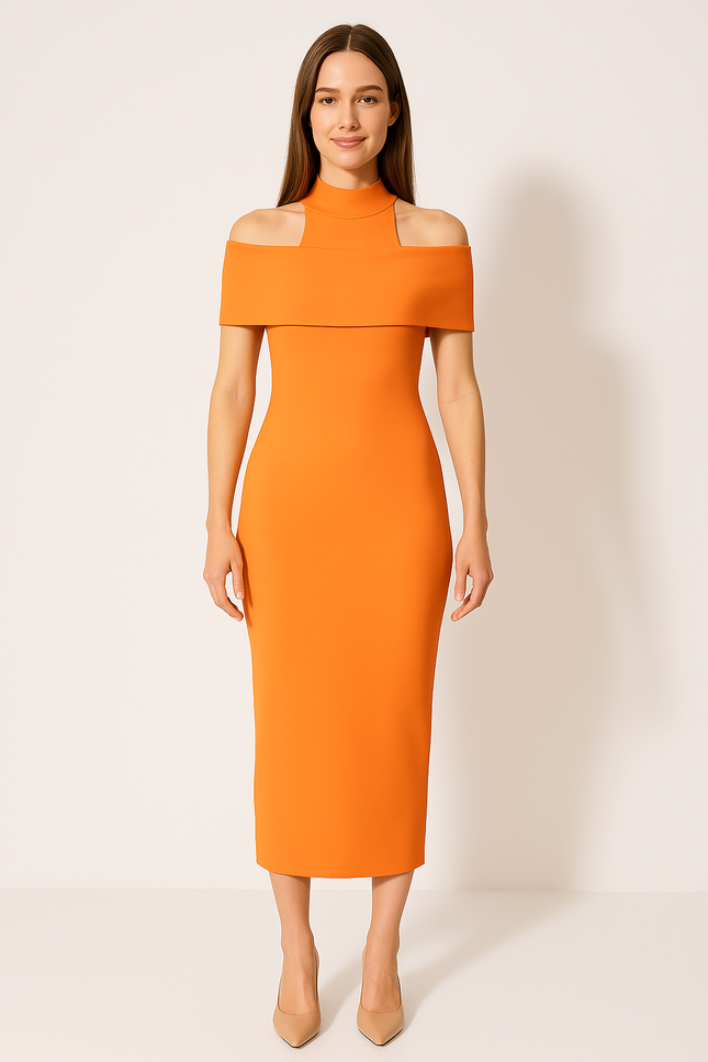 Robe Orange Manches Courtes