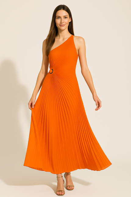 Robe Longue Plissée Orange