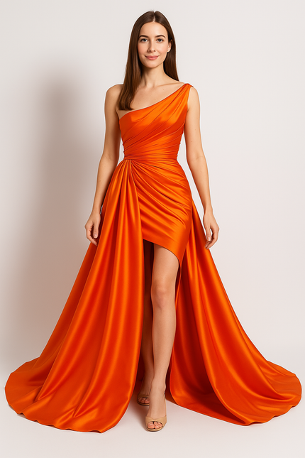 Robe Orange Asymétrique Glamour Chic