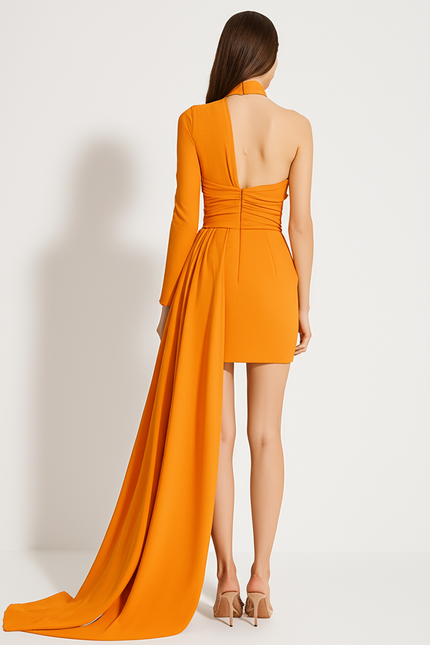 Robe Orange Asymétrique Chic Moderne - gallery 1