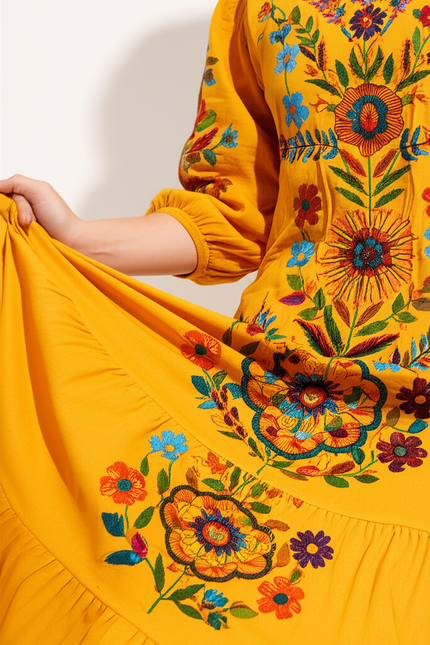 Robe Orange A Fleurs - gallery 3