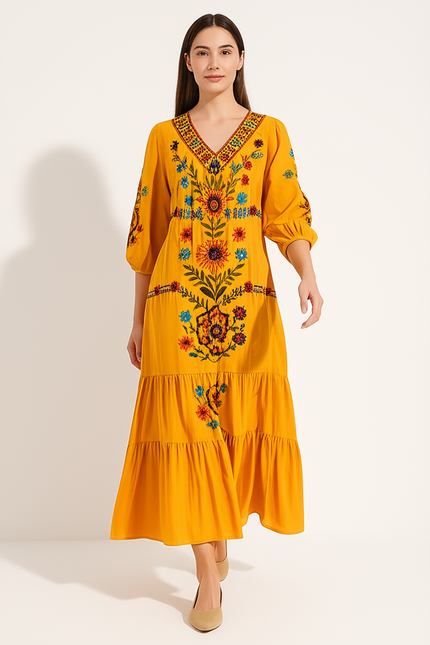 Robe Orange A Fleurs - gallery 4