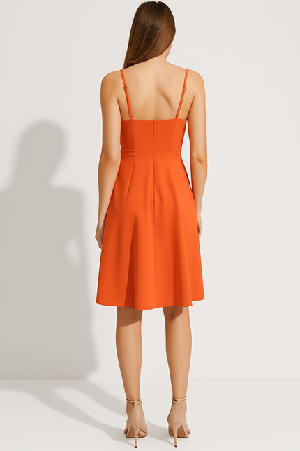 Robe Orange Chic À Décolleté Plongeant - gallery 1
