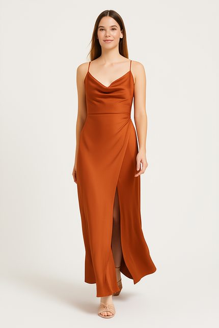 Robe De Soirée Longue Orange - gallery 4