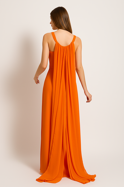 Robe Orange Fluide Avec Cape. - gallery 1