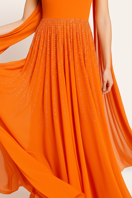 Robe Orange Fluide Avec Cape. - gallery 3