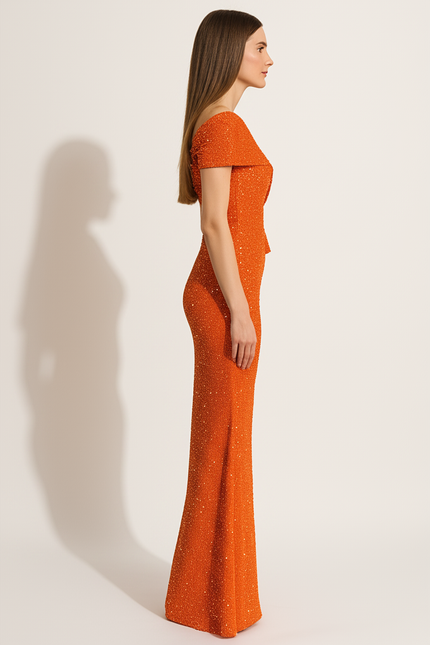 Robe Orange Pailletée Élégante - gallery 2