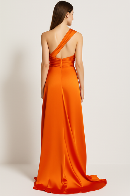 Robe Orange Élégante À Strass - gallery 1