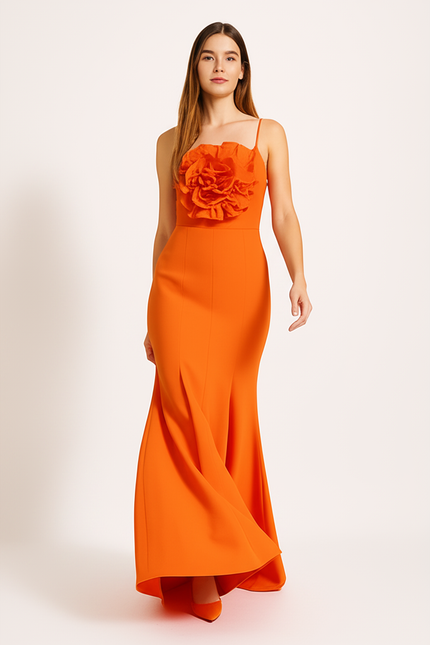 Robe Orange Chic À Volants - gallery 4