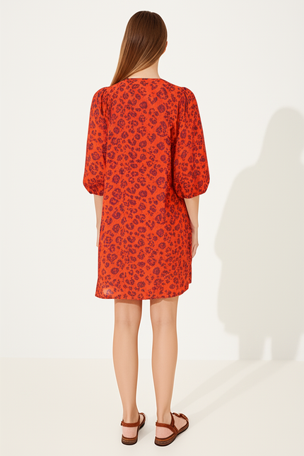 Robe Orange Manche Bouffante - gallery 1