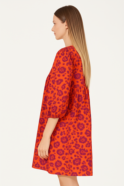 Robe Orange Manche Bouffante - gallery 2