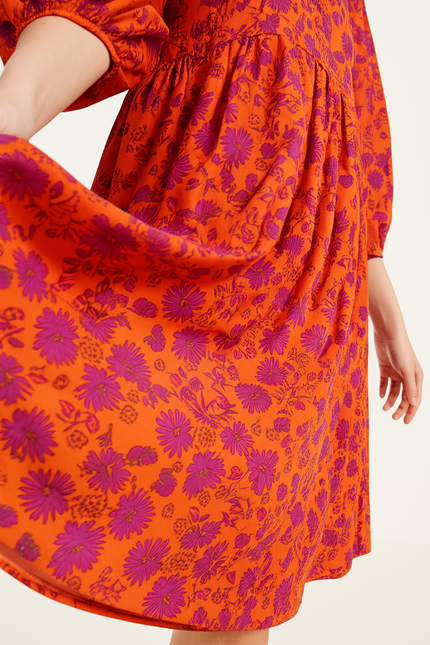 Robe Orange Manche Bouffante - gallery 3