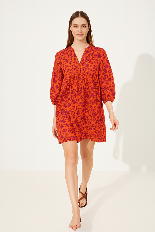 Robe Orange Manche Bouffante - gallery 4