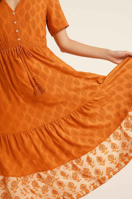 Robe Longue Orange Fleurie - gallery 3