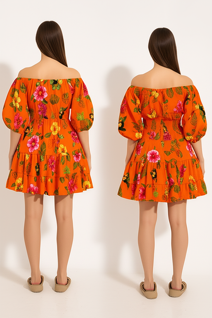 Robe Courte Orange Femme - gallery 1
