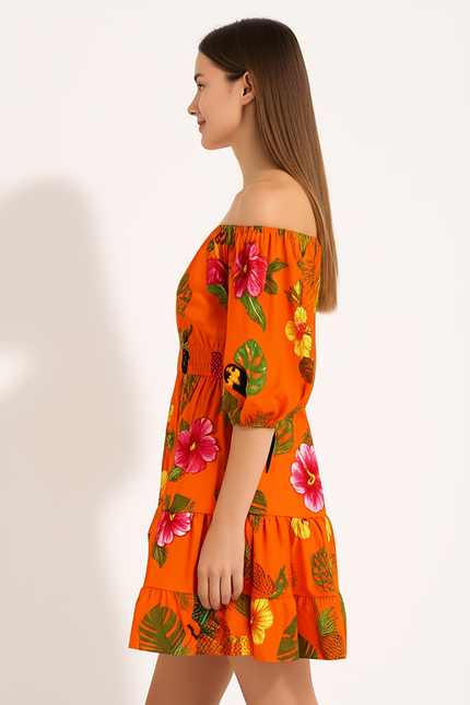 Robe Courte Orange Femme - gallery 2