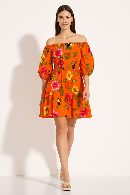 Robe Courte Orange Femme - gallery 4