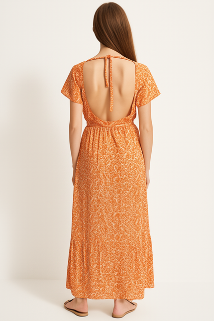 Robe Longue Fleurie Orange - gallery 1