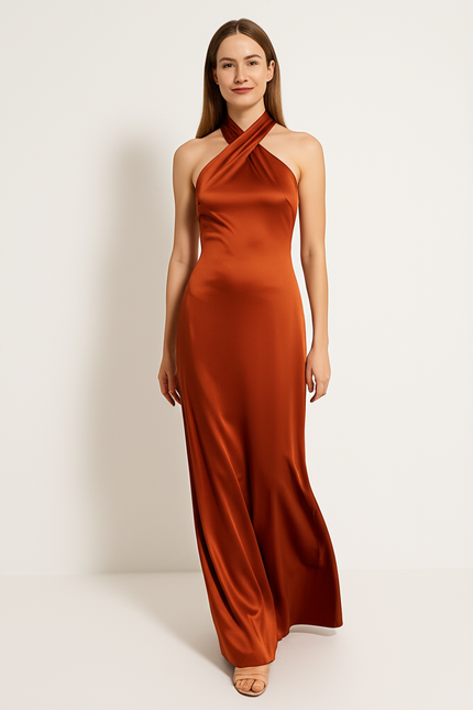 Robe De Soirée Longue Orange - gallery 4