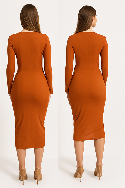 Robe Orange Moulante Élégante - gallery 1