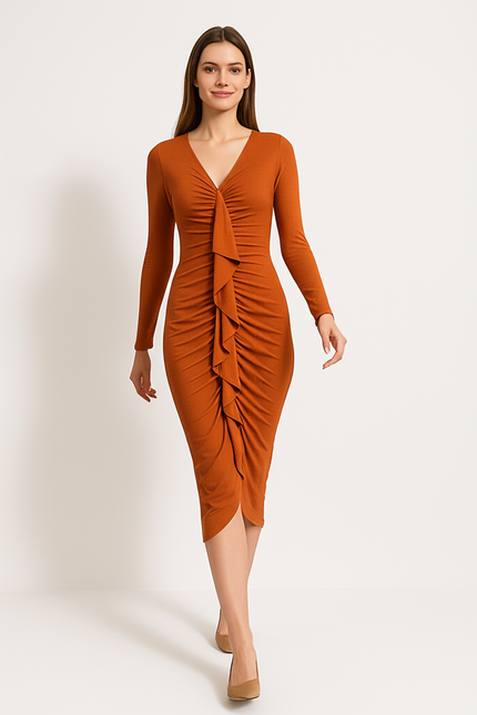 Robe Orange Moulante Élégante - gallery 4