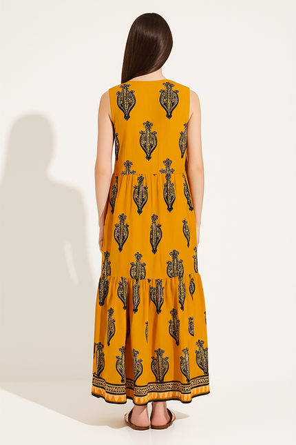 Robe Longue Orange Et Rose - gallery 1