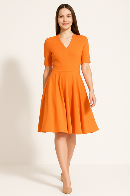 Robe Orange Manches Courtes - gallery 4