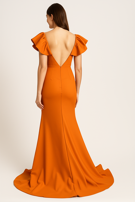 Robe Élégante Orange À Volants - gallery 1