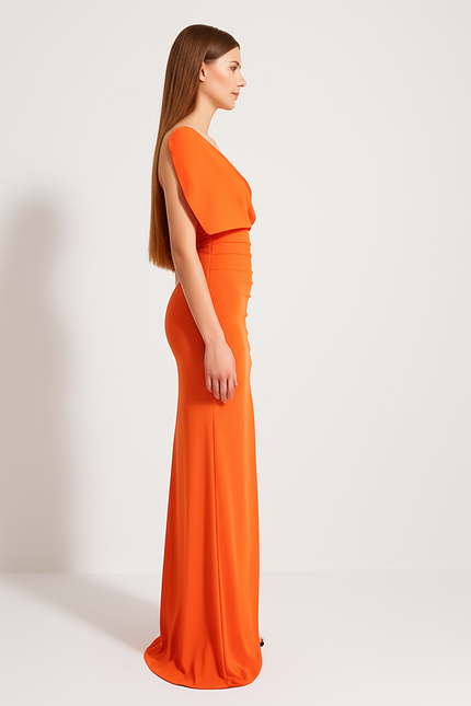 Robe Orange Asymétrique Chic - gallery 2