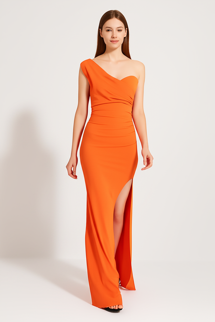 Robe Orange Asymétrique Chic - gallery 4