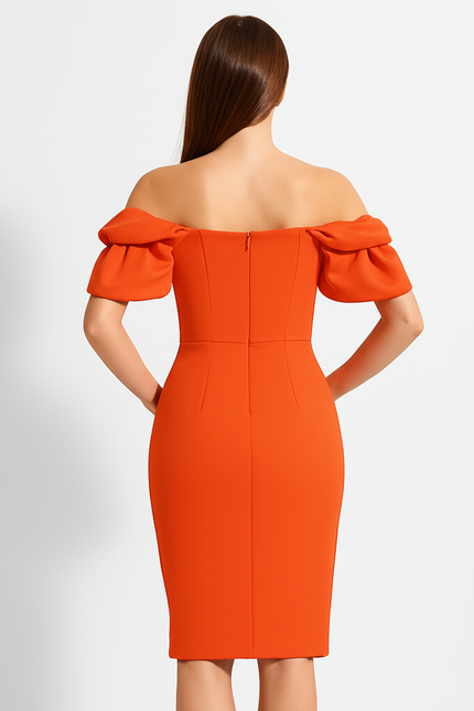 Robe Orange Epaule Dénudée - gallery 1