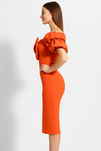 Robe Orange Epaule Dénudée - gallery 2