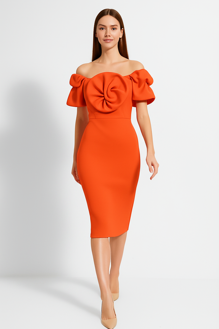 Robe Orange Epaule Dénudée - gallery 4