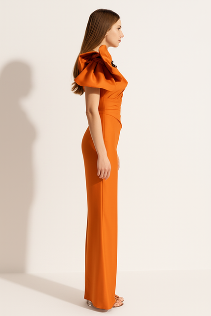 Robe Longue Orange Et Blanche - gallery 2
