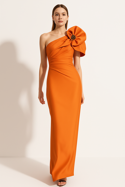 Robe Longue Orange Et Blanche - gallery 4