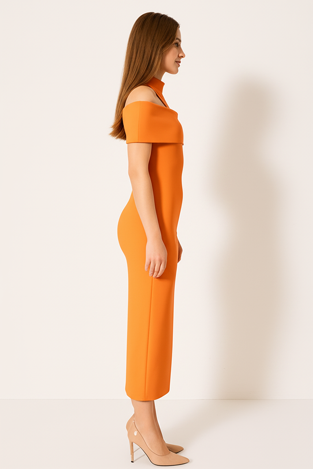 Robe Orange Manches Courtes - gallery 2