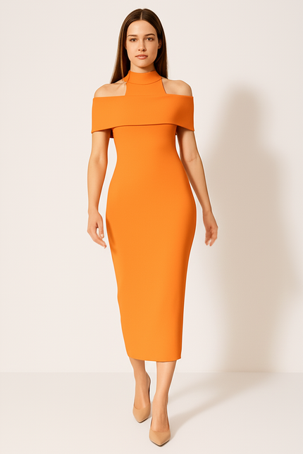 Robe Orange Manches Courtes - gallery 4