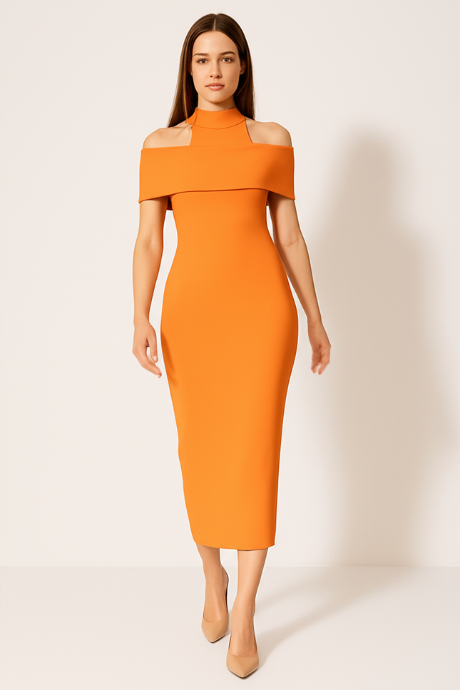 Robe Orange Manches Courtes - gallery 4