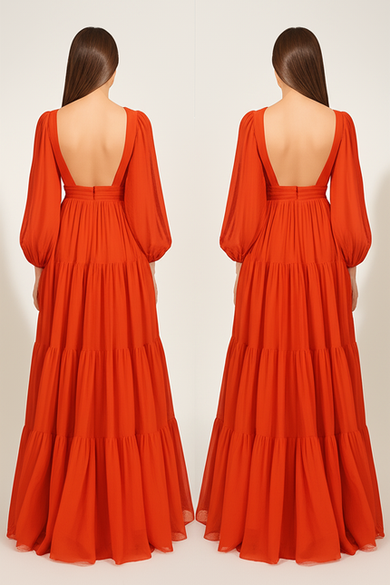 Robe Orange Ample Et Longue  - gallery 1