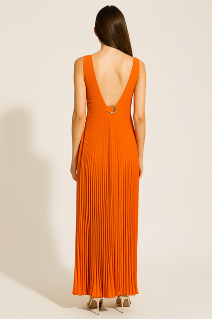 Robe Longue Plissée Orange - gallery 1