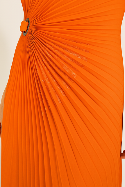 Robe Longue Plissée Orange - gallery 3