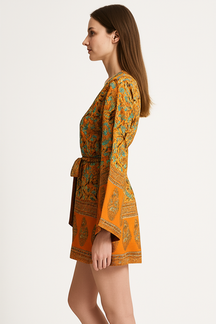 Robe Courte Orange À Motifs Floraux - gallery 2