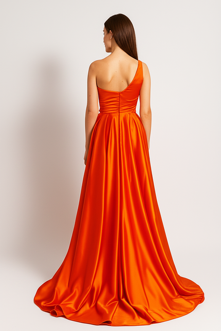 Robe Orange Asymétrique Glamour Chic - gallery 1