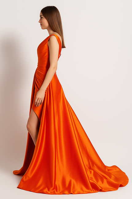 Robe Orange Asymétrique Glamour Chic - gallery 2